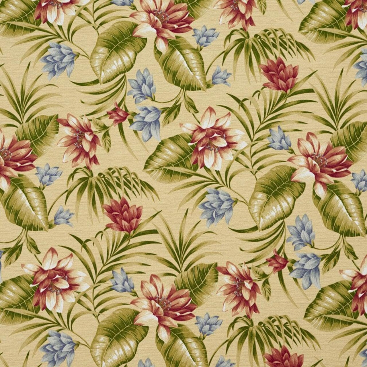 Green Red Stain Resistant Performance Pet Friendly Floral Botanical Print Upholstery Fabric by The Yard - SKU: Raddison Granada